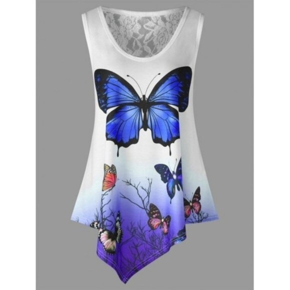 Blue Butterfly Blouse L - Picture 7 of 10